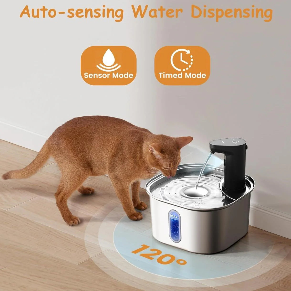 HEYBO Pet Intelligent Induction Water Dispenser Large Capacity Stainless Steel Square Wireless Induction Activated Carbon Filter Cat Water Feeder